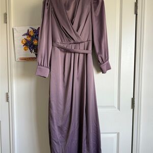 Purple Long Sleeve V-Neck Gown